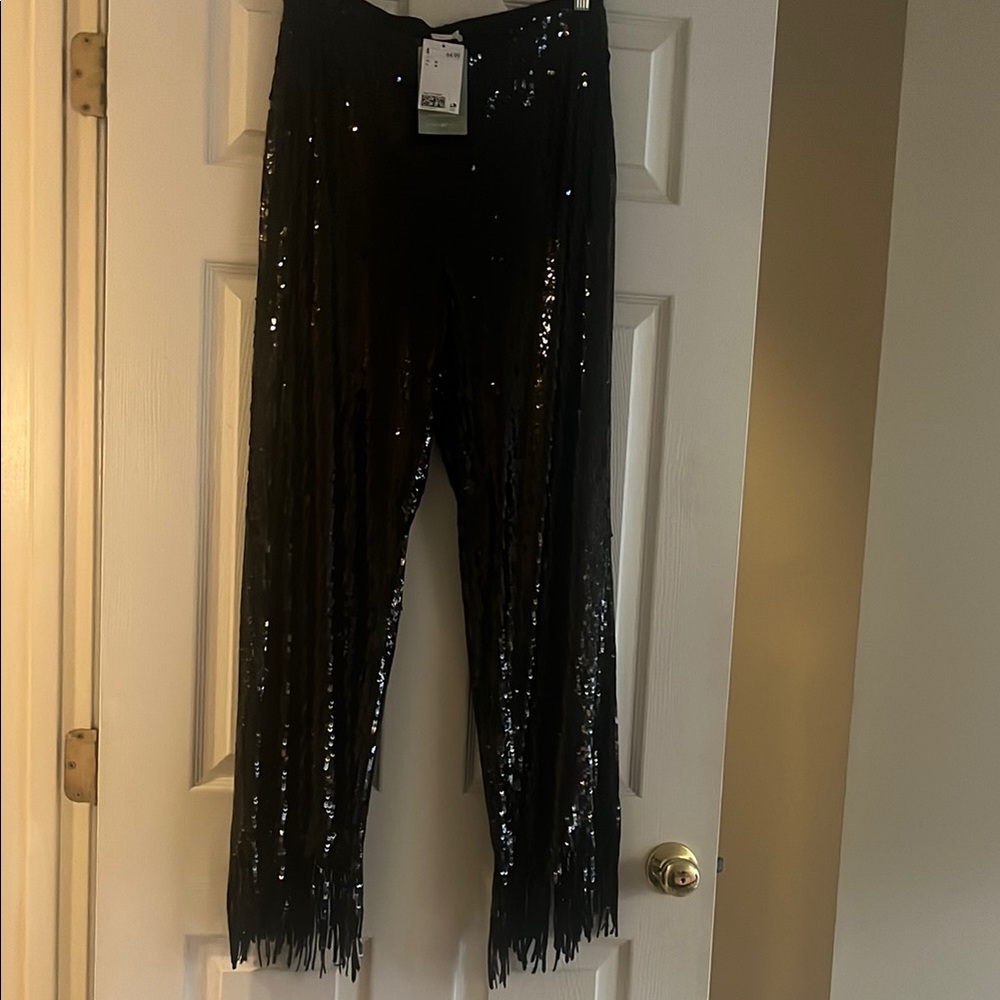 H&M Black Sequin Fringe Pants